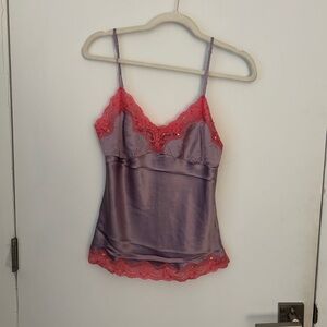 NWT Vintage Y2K Gold Hawk 100% Silk Cami S Beaded Lace Sleeveless Tank Top Fairy